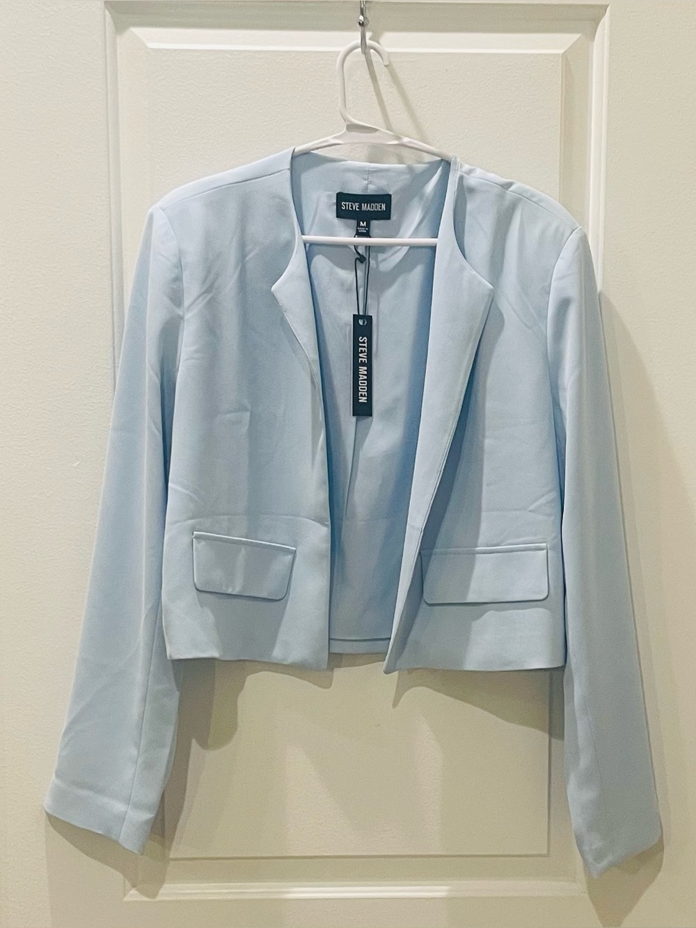 NEW…Steve Madden Light Blue Cropped Open-Front Women's Jacket - Picture 4 of 6